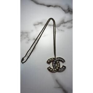 Chanel Faux Pearl & Strass CC Pendant Necklace